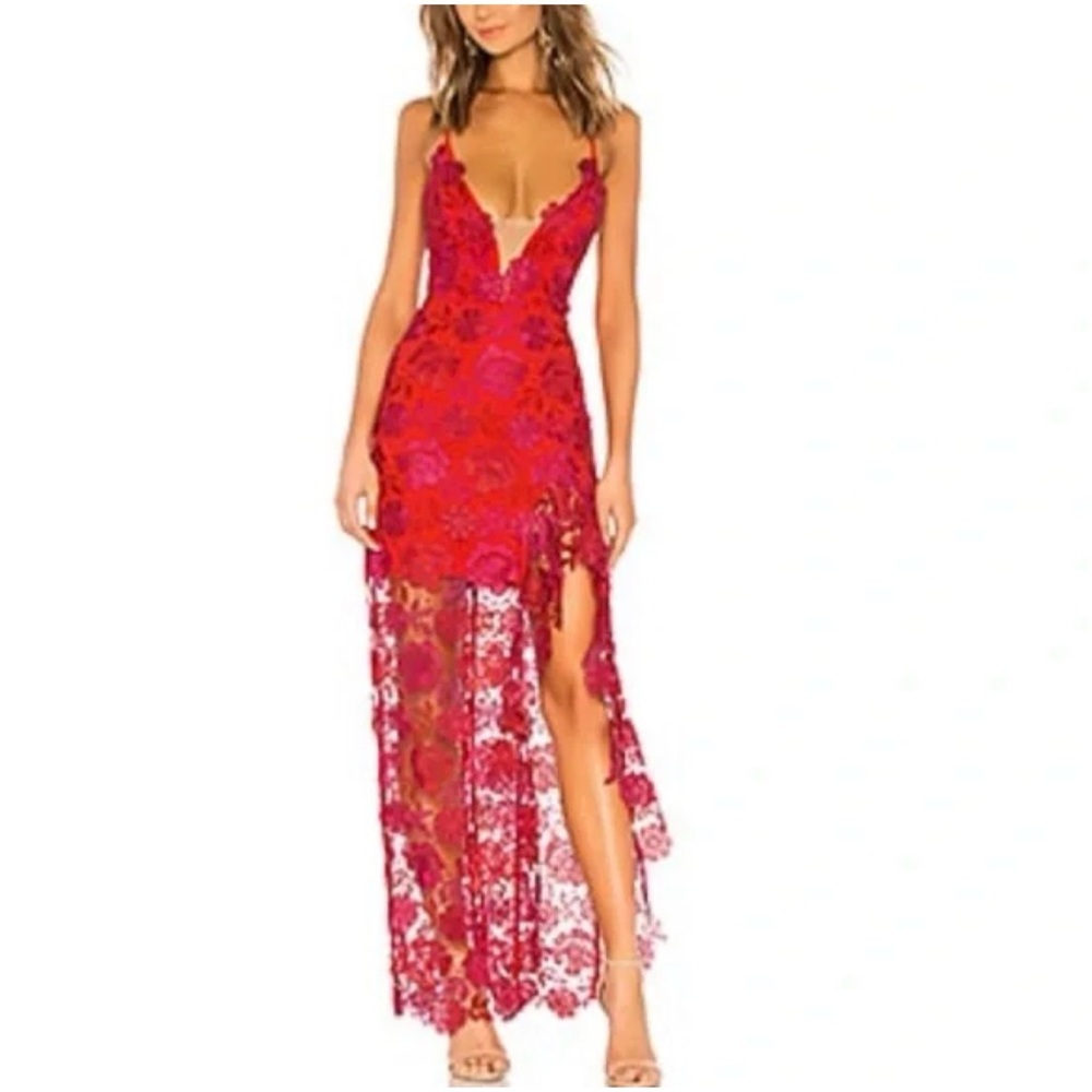 Lovers + Friends Red Lace Tarron Maxi Dress